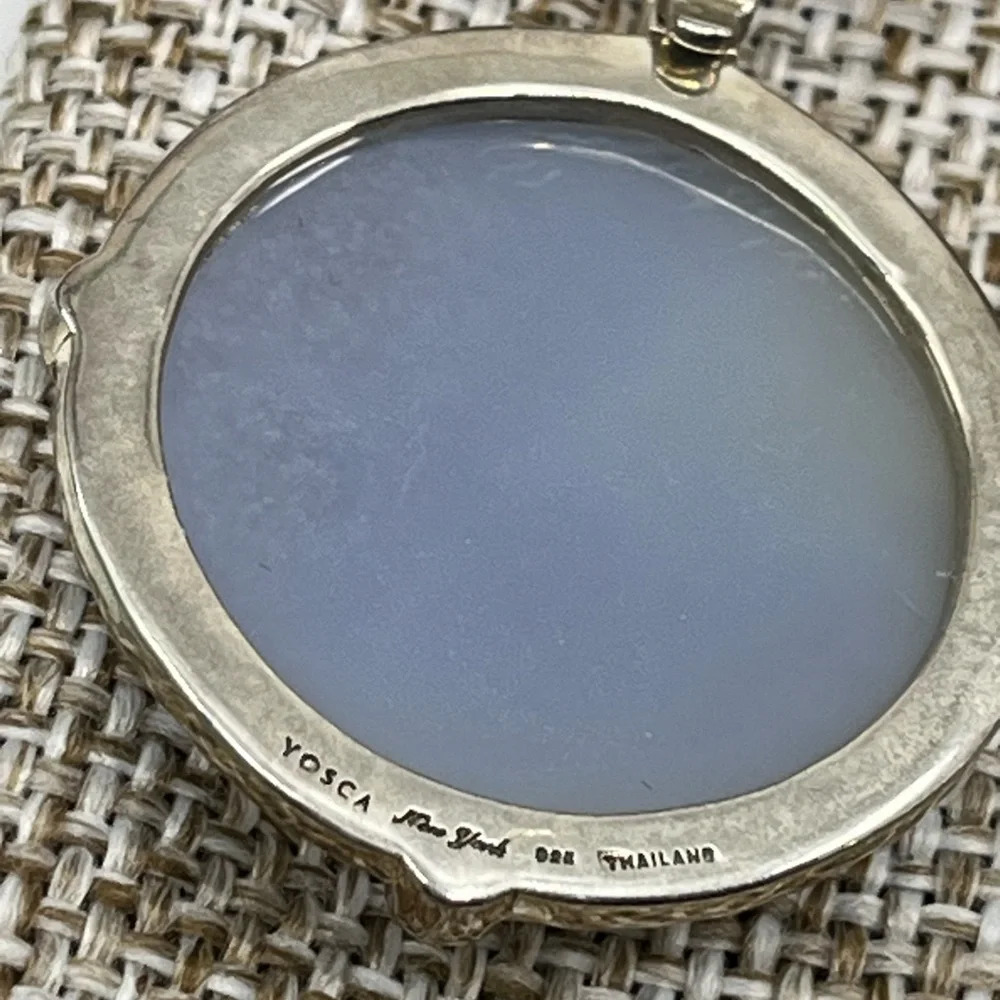 Vintage Signed Gerard Yosca Green Stone Necklace & Blue Chalcedony Pendant - Picture 6 of 16